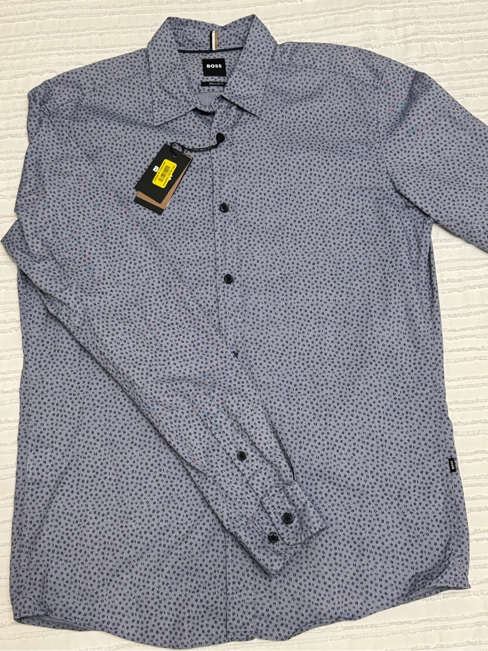 BOSS Men's Light Blue Microdot Dress Shirt